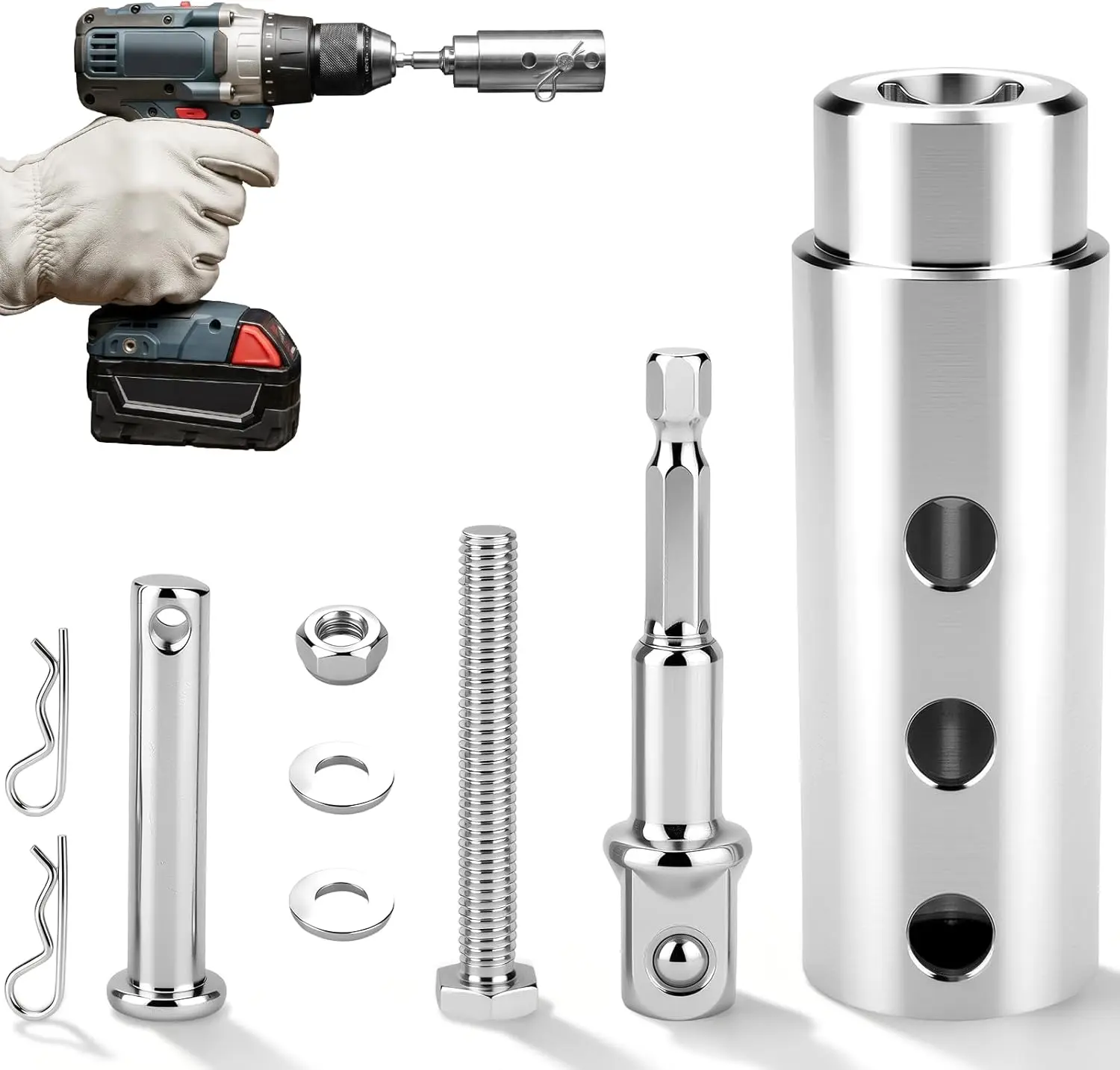 Trailer Jack Drill Adapter, Stainless Steel, Heavy Duty Trailer Jack Adapter, 1 Inch Jack Drive Shaft Adapter for RV, Camper, Boat Trailer, Dump Trailer, Utility Trailer Setup