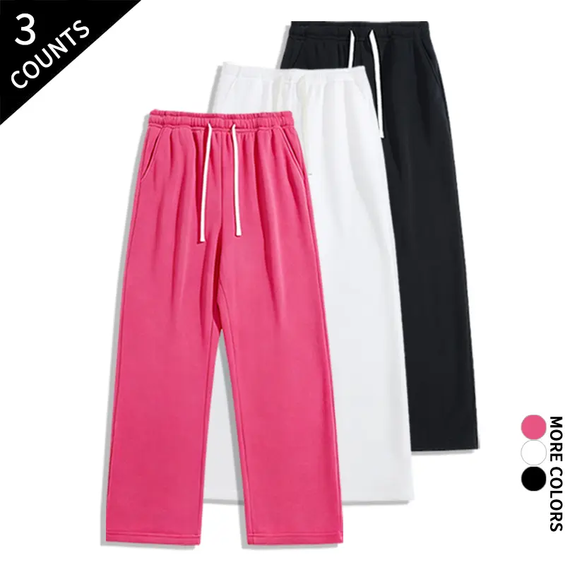 Men's 3-Pack Oversized Wide Leg Baggy Casual Streetwear Sweatpants - Drawstring Waist, Long Plain Fabric Daily Outfits Pants