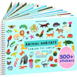 Animals Habitat 500+ Kids Sticker Book by Cupkin Toddler Airplane Travel Activity Coloring and Sticker Book, Easter Basket Stuffer, 12 Coloring Pages + 12 Scenes for Children's of 2-8 Years