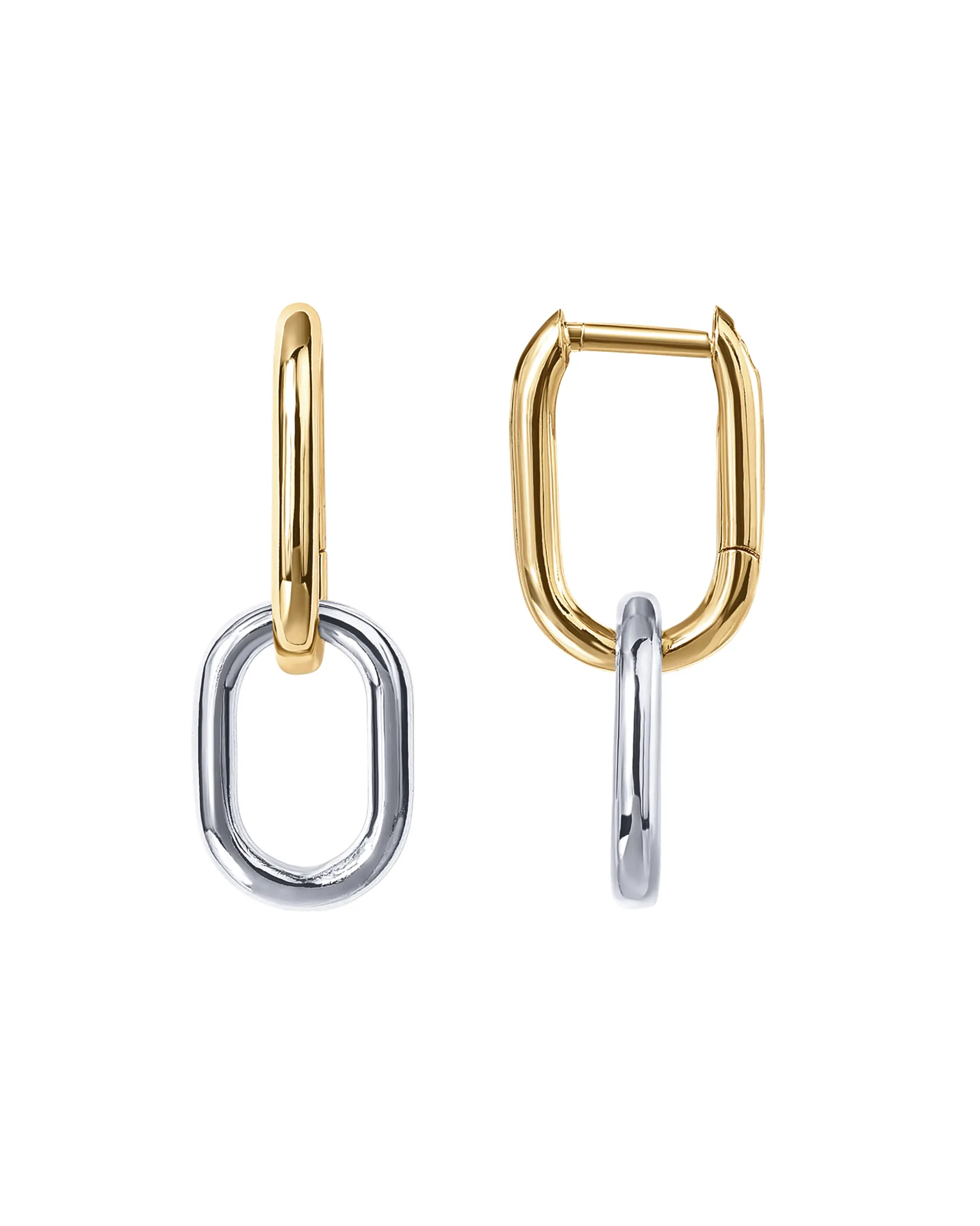 PAVOI 14K Gold Plated Convertible Paperclip Link Huggie Hoop Earrings for Women - Two-Toned Earscape Statement Jewelry - Mixed Metals Drop Dangle Earrings
