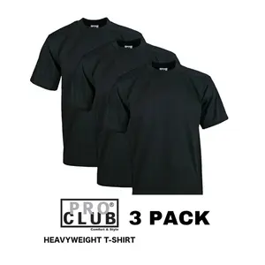 3 Pack Black ProClub Heavyweight Short Sleeve T Shirts