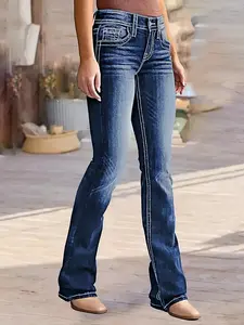 Micro embroidered stretch jeans - comfortable, soft, breathable, suitable for casual denim women's wear