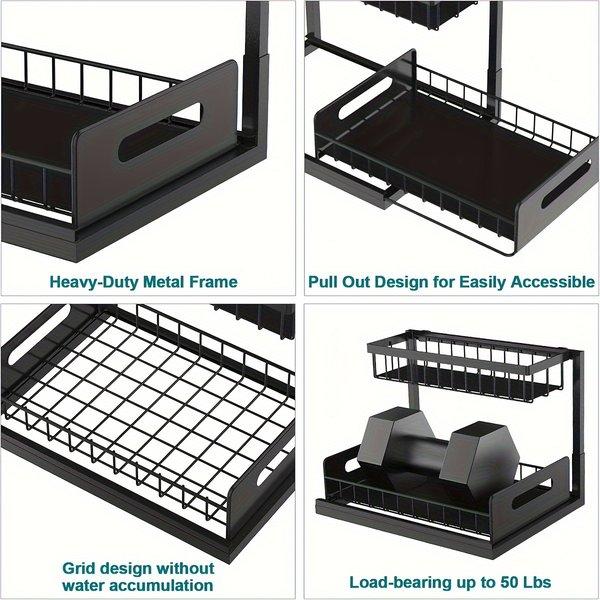 Under Sink Organizer with Sliding Drawer – 2 Tier Pull Out Cabinet Storage, Metal Shelf for Kitchen Bathroom Pantry, 1 or 2 Pack Under Sink Organizer with Sliding Drawer – 2 Tier Pull Out Cabinet Storage, Metal Shelf for Kitchen Bathroom Pantry, 1 or 2 Pack