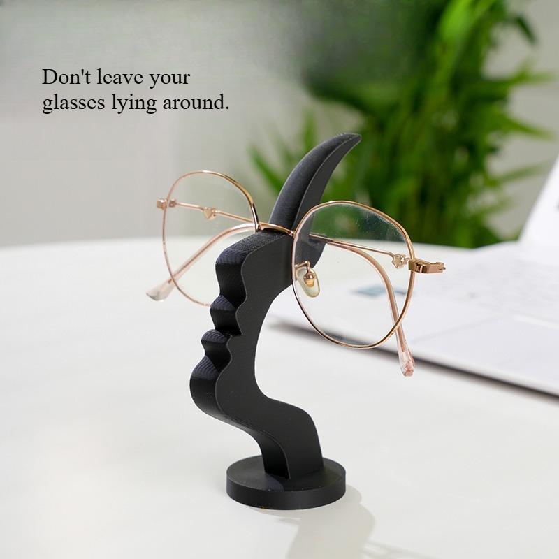 Modern Face Shaped Eyeglass Holder Stand Eyewear Display Rack Desktop Storage Organizer for Glasses Sunglasses 3D Printed Artistic Decor (black)