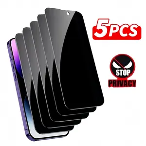 5PCS Anti Spy Screen Protector for iPhone 16 Pro Max 13 14 15 17 Pro Max Plus 16E 17Air Privacy Tempered Glass Film 9H Hardness Ultra Thin Oil Repellent Coating Anti Peeping Case Friendly