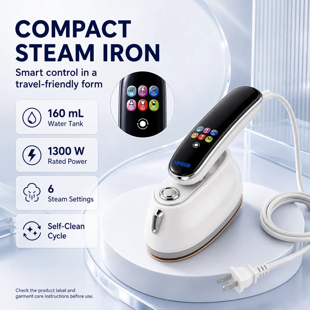MREGB Steamer for Clothes Portable Garment Steamer Handheld Travel Steamer Dual Voltage 110-240V Mini Steam Iron for Clothes 1300W Fast Heat LCD Display Wrinkle Remover Fabric Steamer 2-in-1 Flat Vertical Ironing Travel Essentials 160ml 6-Mode 10s Heat-Up