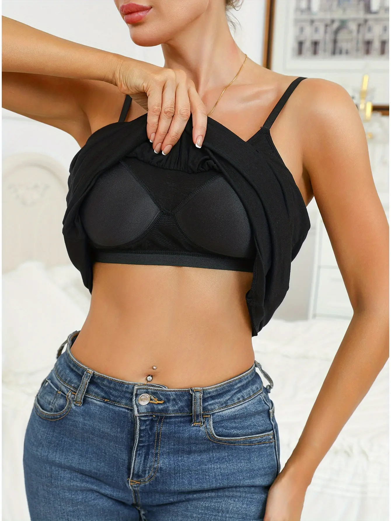 Women’s summer casual solid-color bra top, sizes S–4XL, built-in padding, soft modal fabric, available in multiple colors, thin adjustable straps, designed for year-round wear.