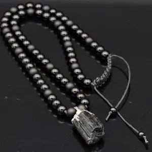 Men’s Raw Natural Black Onyx Gemstone Protection Stone Necklace — Gift for Him