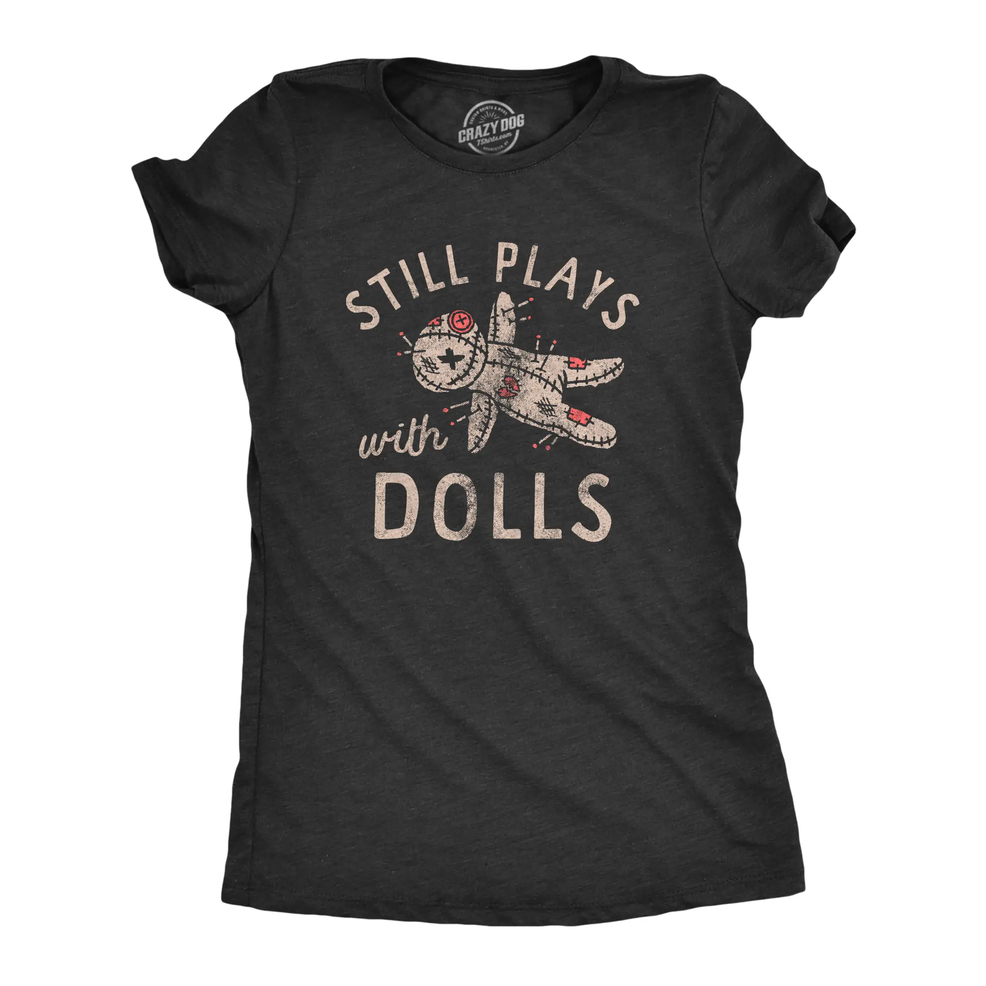 180gmens Still Plays With Dolls Funny Creepy Voodoo Curse Tee for Ladies Funny Womens T Shirts Cute Vintage Fashion Casual Ladies T-Shirt Gift Halloween Tops for Women Funny Sarcastic Top Women's Novelty Tees Black -