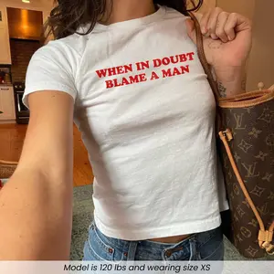 When In Doubt Blame A Man Baby Tee Funny Feminist Shirt Y2k Feminism Coquette Aesthetic Cropped Top Trendy Baby Tee Funny Gift For Her
