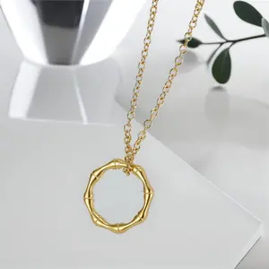 European & American Minimalist Hollow Design Circular Stainless Steel Women's Pendant Necklace Gold Color Modern Style for Daily Wear Vacation Party