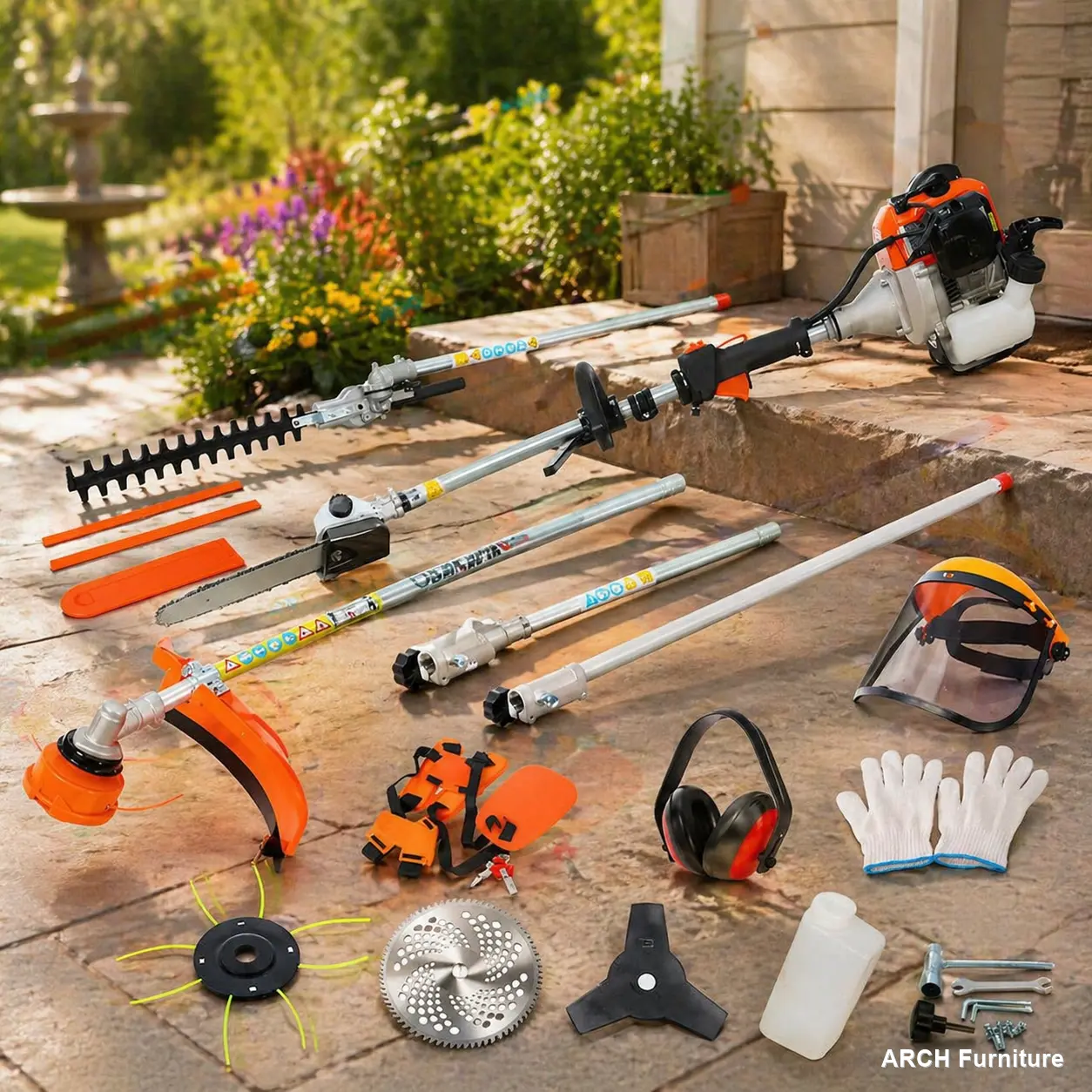 10-in-1 Multi-Functional Cutting Tool Kit, 52CC 2-Cycle EPA-Compliant Garden System with Gas Pole Saw, Hedge Trimmer, Grass Trimmer with Handle, and Brush Cutter, Grass Trimmer Handle