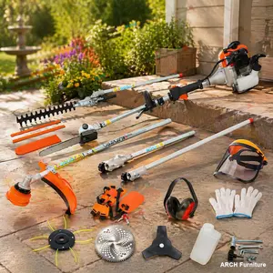 10-in-1 Multi-Functional Cutting Tool Kit, 52CC 2-Cycle EPA-Compliant Garden System with Gas Pole Saw, Hedge Trimmer, Grass Trimmer with Handle, and Brush Cutter, Grass Trimmer Handle