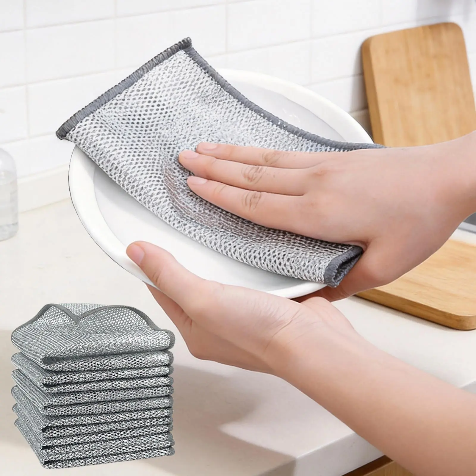 Non-Scratch Microfiber Dishcloth - 7.87in x 7.87in Durable Long-Lasting Dual-Sided All Purpose Cleaning Cloths, Eco-Friendly Reusable, Glass-Top Safe, Streak-Free Shine, Wet/Dry for Household Cleansing, Desk