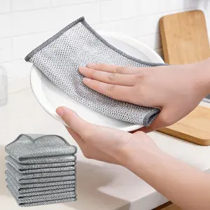 Non Scratch Wire Dishcloth Multipurpose Microfiber Dishwashing Rag for Wet and Dry Cleaning Eco Friendly Reusable Steel Wool Scrubber for Kitchen Dual-Sided Dish Magic Cloths tool home pod fast soft towel household cleansing double-layer
