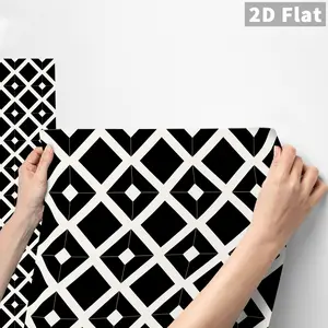 QT Wall Sticker 1PC Black & White Geometric Diamond Lattice Frosted PVC Peel and Stick Backsplash, DIY Self-Adhesive Removable Waterproof Oil-Proof Sticker for Bedroom, School, Office, Kitchen, Bathroom, Furniture, Stair Tile