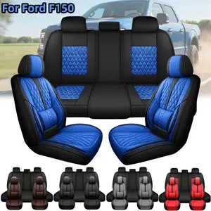For 2015-2018 2019 2020 2021 2022 2023 2024 Ford F150 SuperCrew F250 F350 F450 Super Duty Crew Cab XL XLT Car 5 Seat Covers Full Set Leather, 40/60 60/40 50/50 40/20/40 Split Rear Benches, Waterproof Car Front Rear Seats Protector Car Seat Cushion Pad Mat