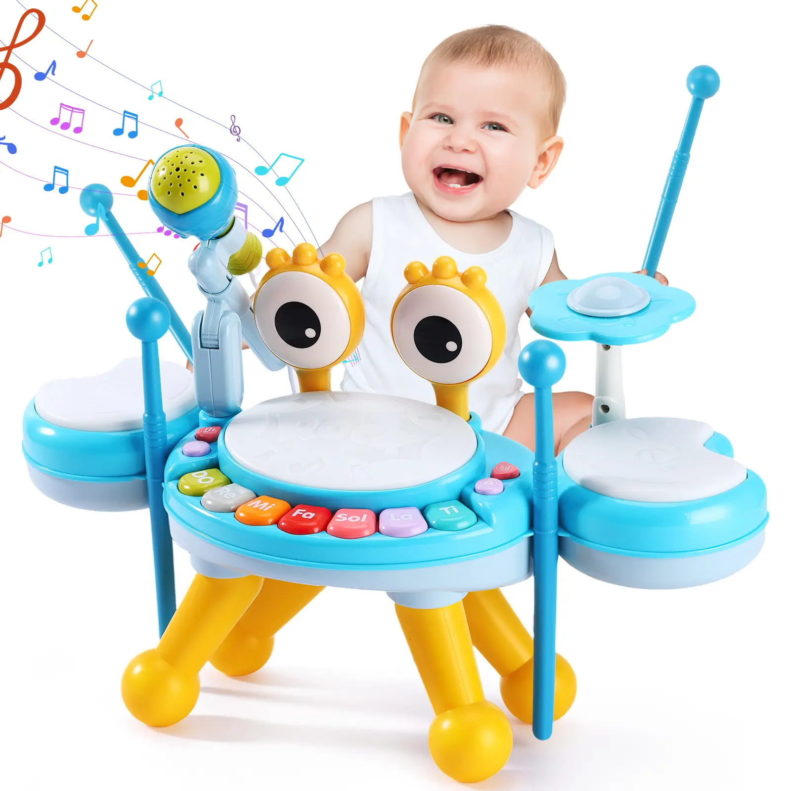 Drum Set for Toddlers 1-3, Toddlers Drum Set for 1-3 with Light Up Microphone , 2 Sticks for 1-3 Year Olds, Educational Learning Toys for 6-18 Months, Birthday Gifts for Boys Girls