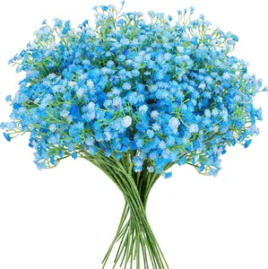 24 Pcs Blue Fake Baby Breath Artificial Flowers 20.5 Inch Real Touch Gypsophila for Wedding Bouquet Party Decor Faux Floral Arrangements Home Garden Centerpieces