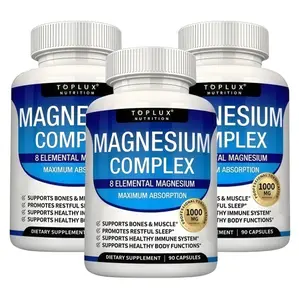 Toplux High-Potency Magnesium Complex Supplement 8 Elemental 1000mg - Magnesium Glycinate, Citrate, Malate, Taurate, Chelated for Easy Absorption for Bones, Muscle, Recovery, Energy, Vegan Non-GMO , 90 Capsules magnesium complex for women and men