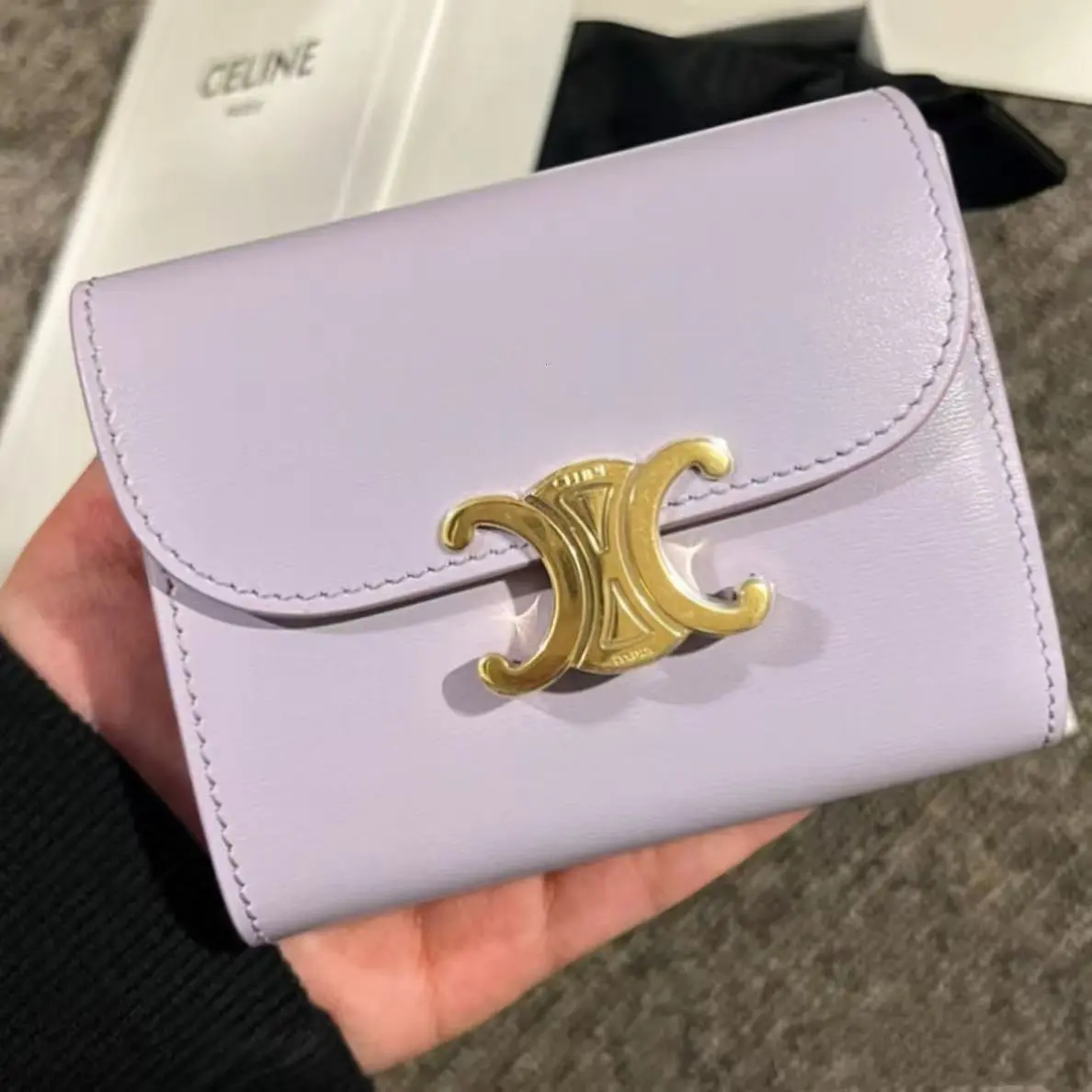 Pre-owned Celine Light Purple Smooth Leather Triomphe Flap Wallet FO716 23020974