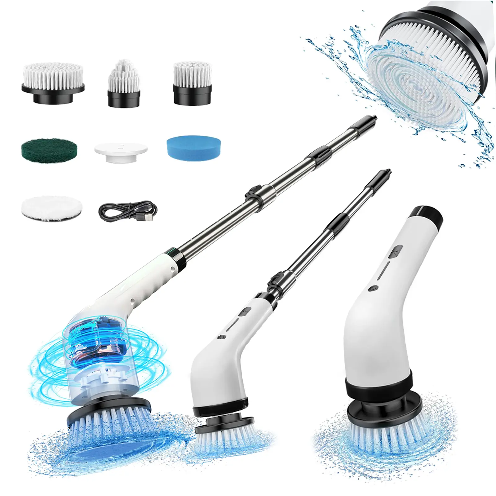 Electric Spin Scrubber, Electric Cleaning Brush with 4 Replaceable Brush Headsand, Cordless Shower Scrubber Full-Body IPX7 Waterproof, 3 Adjustable Extension Handle, 2-Speed for Bathroom, Kitchen, Pool, Toilet, Window,  BACKTO SCHOOL summerwins
