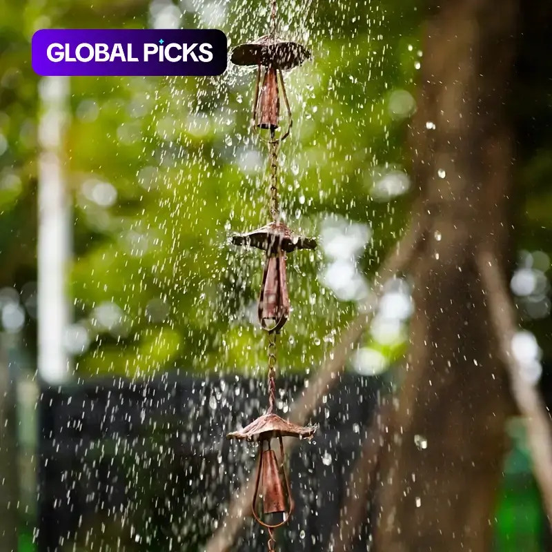 Vintage Iron Decorative Mushroom Rain Chain, Rustic Rain Catcher with Mushroom Pendants and Metal Hanging Loop, Durable Natural Aesthetic Decor for Garden & Patio, Garden Accessories, Spring & Summer Outdoor Use #GLOBAL PICKS
