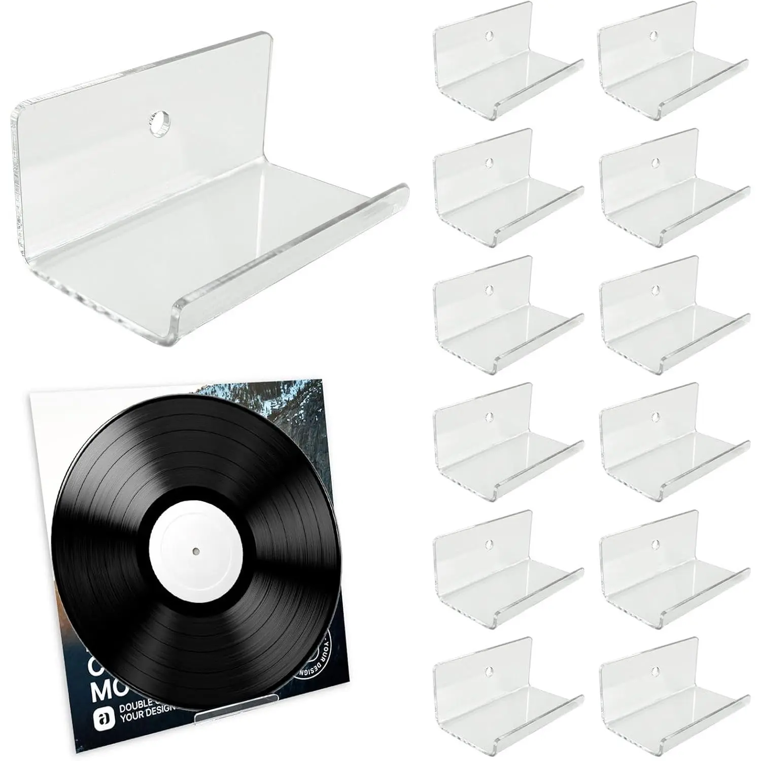 12 Pack Clear Vinyl Record Holder Wall Mount, Invisible Floating  Album Record Holder for Displaying Daily LP, CD Listening