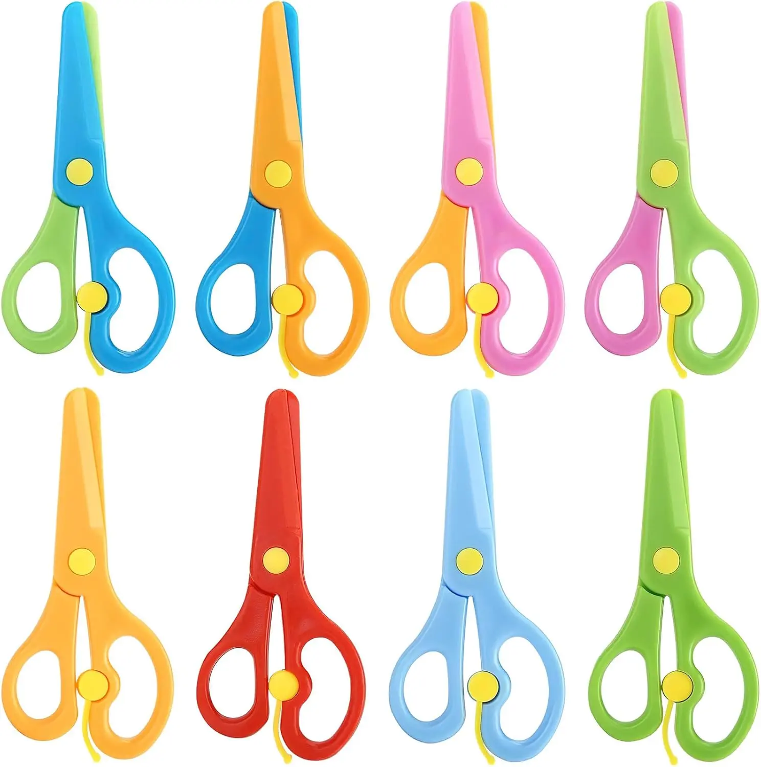 Unisex 8-Pair Blunt-Tip Safety Scissors Set for Toddlers - Anti-Pinch Ergonomic Red Handles, Ambidextrous, Comfortable and Easy to Use, Paper Cutting Office Stationery, School Art Projects Tools, Widely Used, Scrapbook Supplies