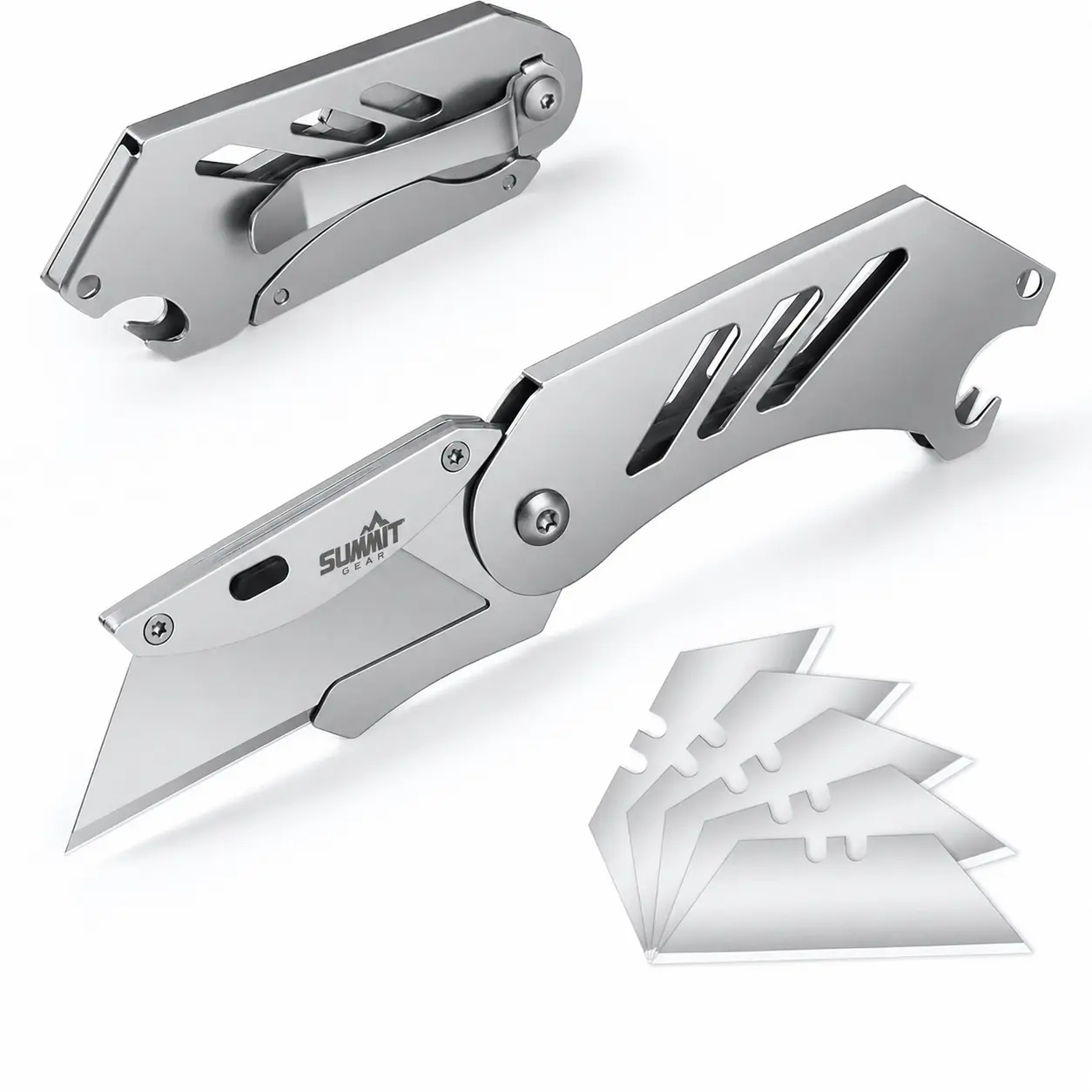 Summit Gear Mini Folding Utility Knife, EDC Quick-Change Razor Box Cutter with 5PC SK5 Razor Blades & Keychain, Suitable for Fishing, Hiking, Whittling, Daily Cutting
