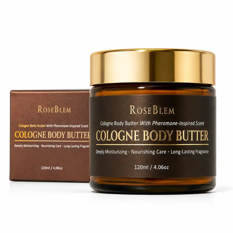 Roseblem Scented Body Butter for Men – Luxurious Date Night Cologne For Men Long-Lasting Masculine Scent & Shea Butter Hydration – Fresh Woody Fragrance with Bergamot, Amberwood & Musk – Daily Smoothing Moisturizing Cream – 4.06oz