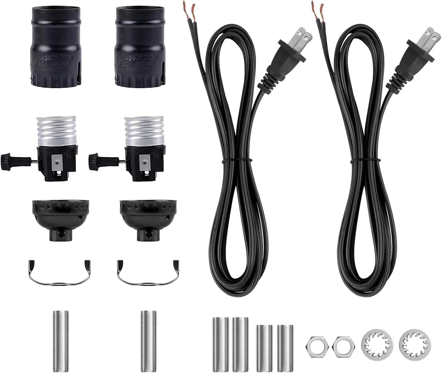 Lamp Repair Kit for Table Lamps,Floor Lamp Rewire Kit with 2 Way E26 Lamp Socket and 8FT Lamp Cord,Lamp Replacement Parts Kit for Making a Lamp,Lamp Part Kits for Do It Yourself,Black,2-Pack