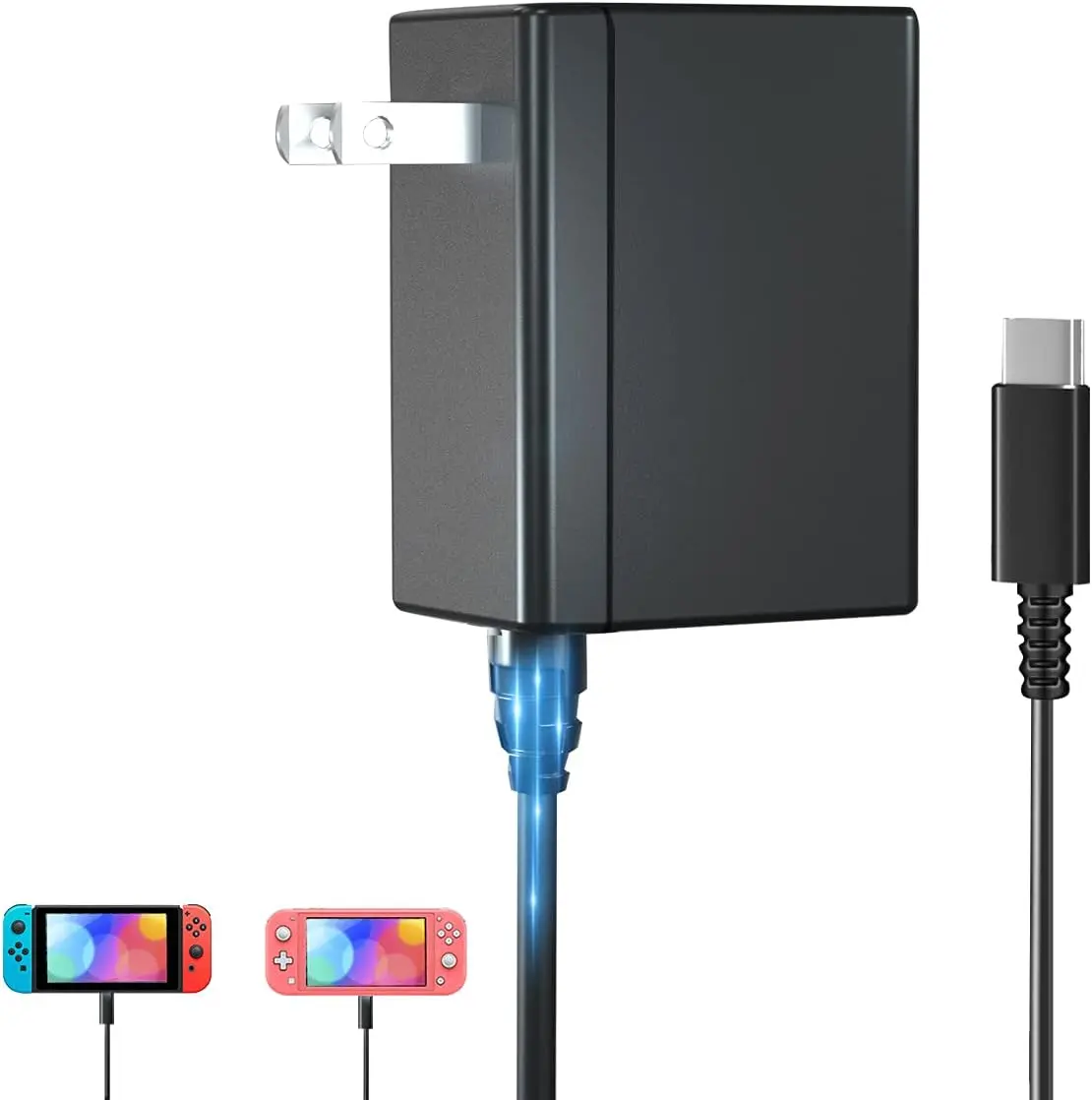 USB-C Fast Charger for Switch with Cable, AC Power Adapter for Switch OLED/Lite & Steam Deck, 15V2.6A Output for TV Dock Mode Gaming Console Accessory Kit