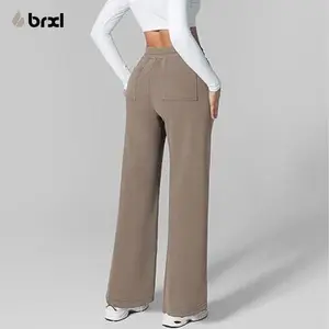 BRXL【Discount for live】Womens Straight Leg Thermal Sweatpants High Waisted Wide Leg Lounge Pants Cotton Fleece Lined Winter Pants with 4 Deep Pockets Tummy Control Elastic Waistband Soft Brushed Interior -brxl-3