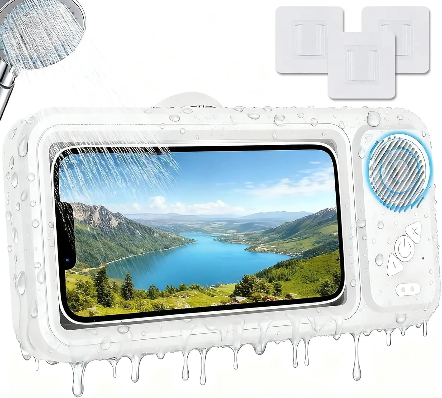 Waterproof Bluetooth-compatible Speaker with 360° Rotating Touch Screen, Shower TV-like Phone Mount for Video Viewing, Music & Bath Time in Bathroom, Kitchen & Pool, Waterproof Wireless Speaker