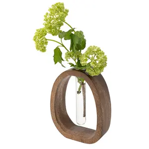 MIGAKU HOME Wooden Vase with Hydroponic Glass Tube, propagation vases for plants, office desk decor