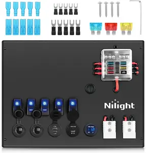 Nilight 12V/24V Dual Voltage Aluminum Waterproof Battery Control Box - Solar & Wind Power Charge Controller Accessory with Fuse Block, Switches, 12V Socket, LED Display Voltmeter, USB Charger, Anderson Connector for RV, Camper Trailer