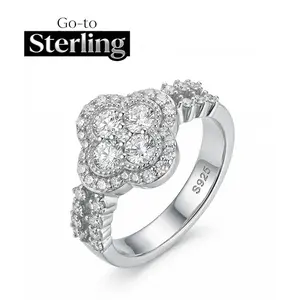 18K Gold Plated S925 1.3CT D VVS1 Ring for Women – 925 Sterling Silver Engagement & Wedding Band, Lucky Four-Leaf Clover Design, 5A Cubic Zirconia Elegant Gift for Her