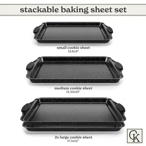 Country Kitchen Nonstick Stackable Bakeware Set - Durable, Easy Release Baking Set, Black, 4 Pcs Silicone Handles Pans