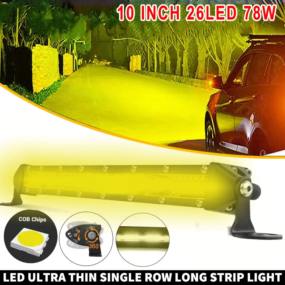 Ultra-Slim 10" LED Light Bar for Cars Trucks & Boats Yellow Combination Lights Durable Aluminum Alloy Easy Install Without Battery Carlights