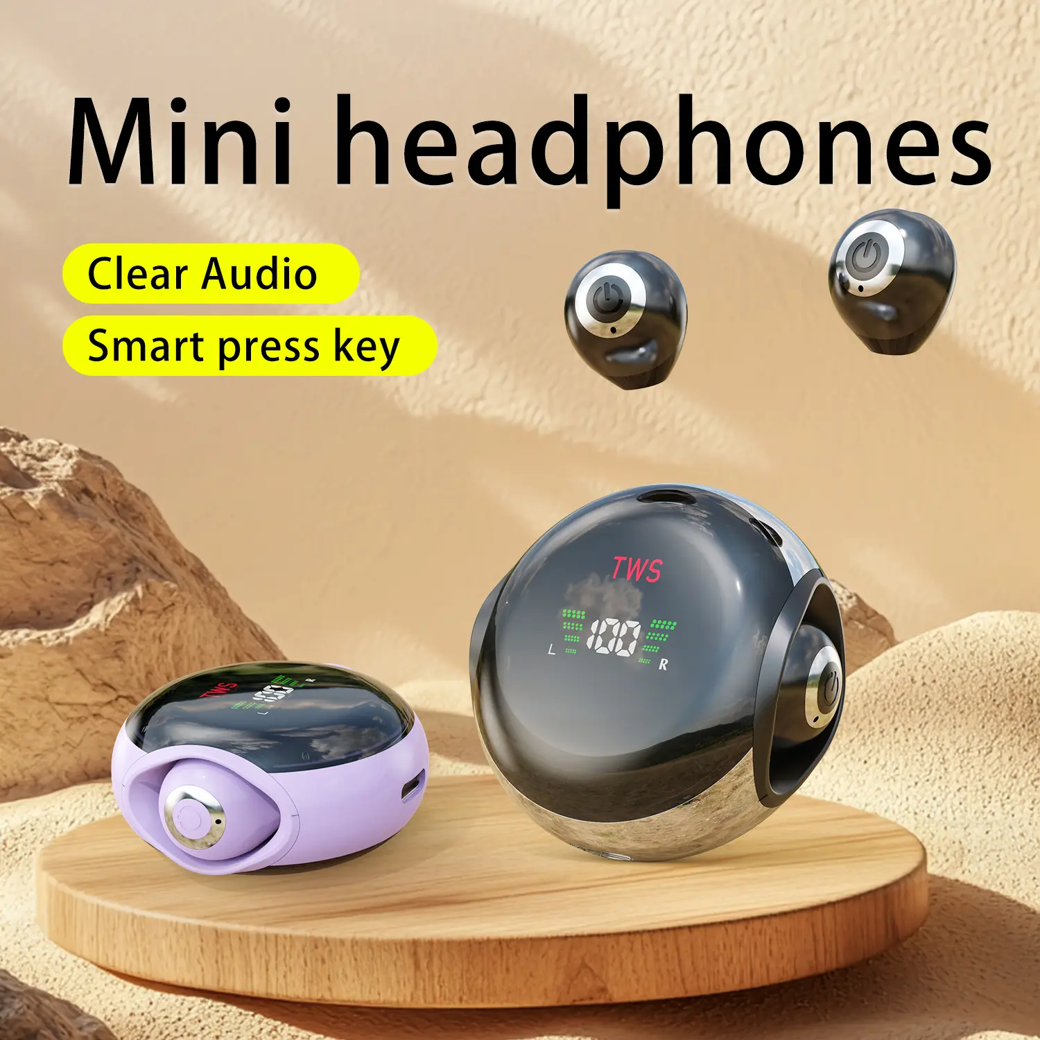 Auricolari Bluetooth TWS Mini SAMSHOP - Cuffie In-Ear Wireless Con Microfono - Nero/Bianco