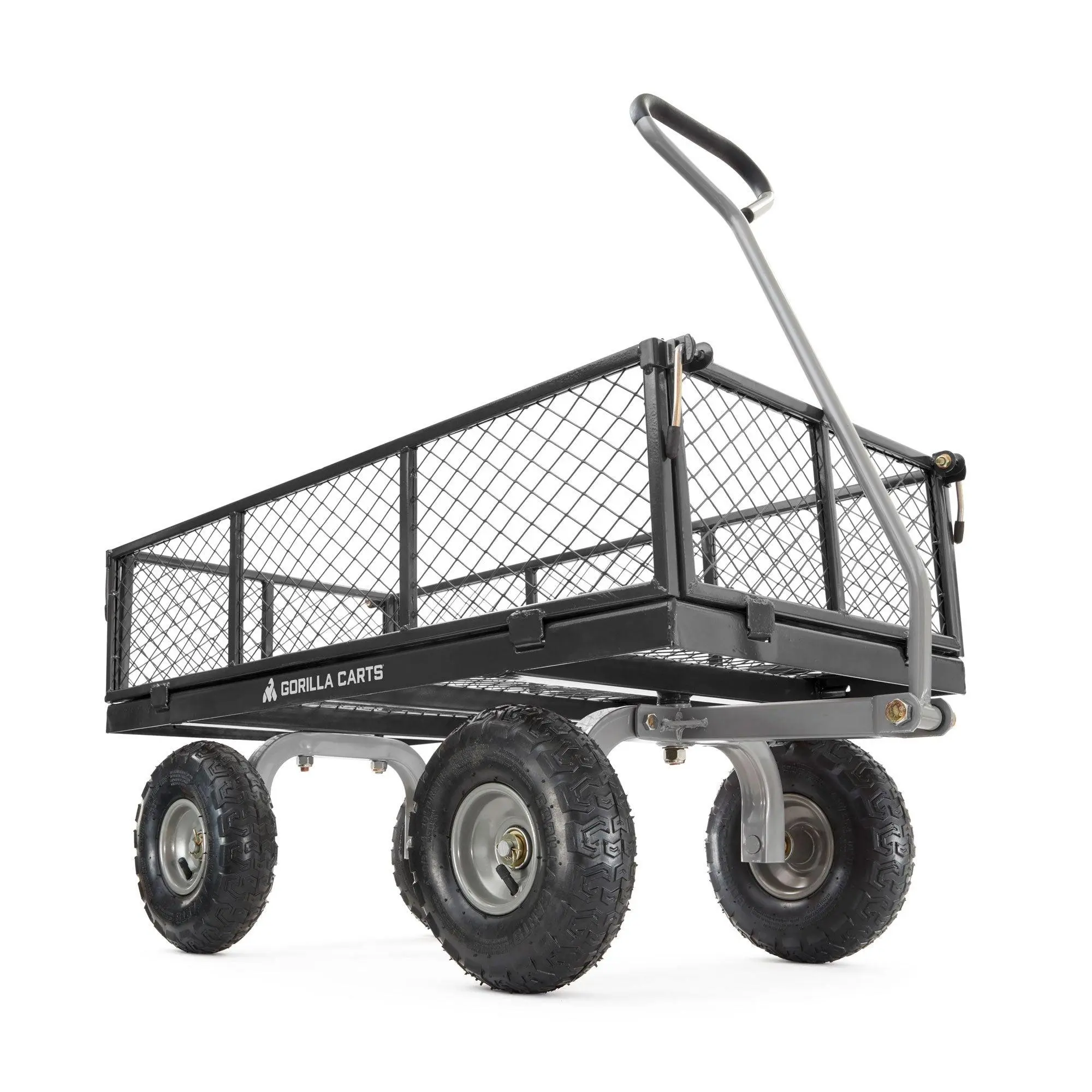 Gorilla Cart 800 Pound Capacity Heavy Duty Steel Mesh Utility Wagon Cart, Black Cart On Wheels