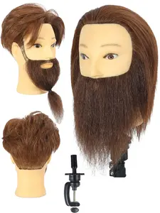 Men's Human Body Model Head 12 Inch Real Hair Material, Salon Practice Dummy, Includes Beard Style, Desktop Stand Included, Mannequin Head Stand