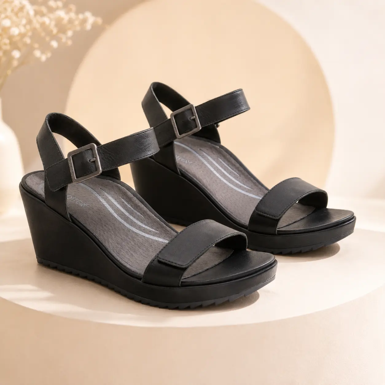 Aetrex Andrea Women's Heeled Leather Sandals - Quarter Strap Wedge with Built-In Orthotic Arch Support & Adjustable Straps, High Heel, Classy, Shoe, Stylish, Elegant, Footwear, Plantar Fasciitis Relief, Orthopedic Women's Sandals, 38W, 39W, Adjustable Ank