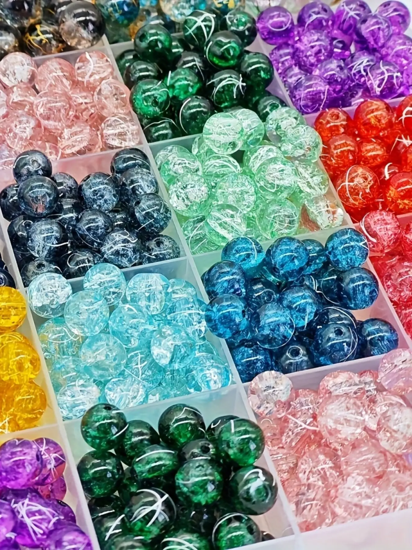 100pcs 8mm/10mm Crackle Glass Beads, Multicolor, Decorative Beads, Bead Assortment, DIY Jewelry Making Kit for Bracelets & Necklaces, Handmade Craft Supplies
