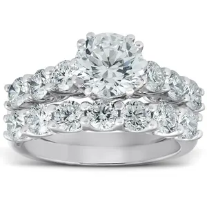 3 Ct Diamond Engagement Wedding Bridal Ring Set14k White Gold Lab Grown
