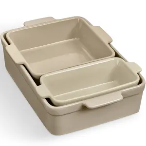 Best Choice Products Ceramic Bakeware Set of 3 Casserole, Loaf, and Square Dishes w/ Handles