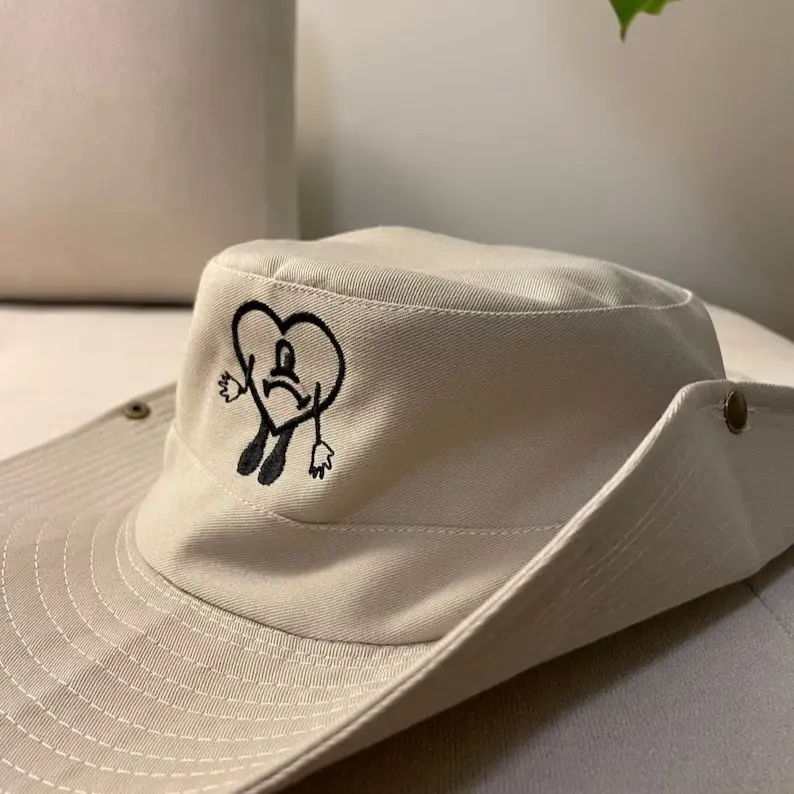 UVST Embroidered Safari Hat with Heart Design and Adjustable Closure