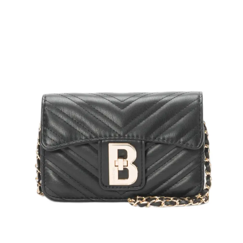 Bebe Crossbody Leather Women's Bag with Quilted Design and Gold Chain Strap Black Fashion Accessory