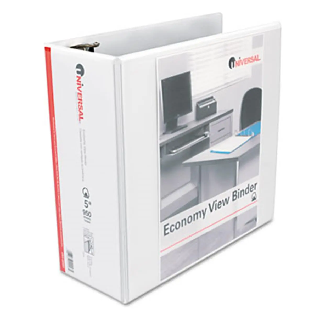 Universal 20997 Economy D-Ring Vinyl View Binder, 5'' Capacity, White, D-Ring Mechanism, Fast Access to Contents, Front Cover Folds Back, Note-Taking On-the-Fly, Smooth Page Turning